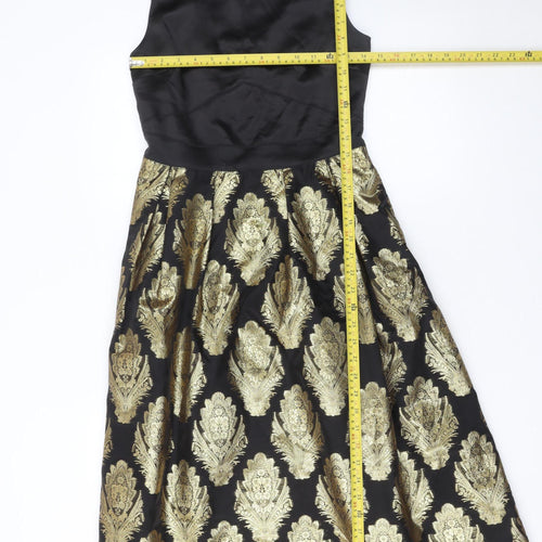 Oasis Women’s Black Gold Fit & Flare Jacquard Dress Size 8