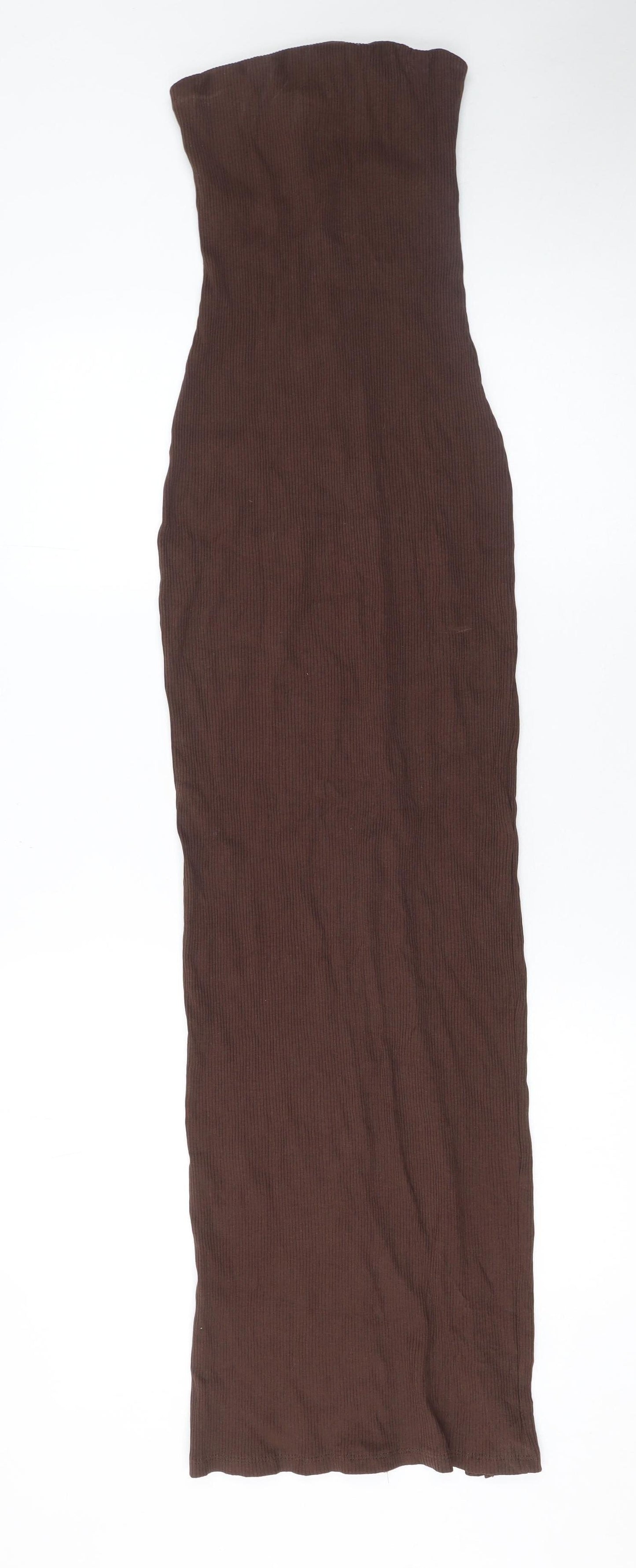 Bershka Women Brown Strapless Bodycon Maxi Dress Size S
