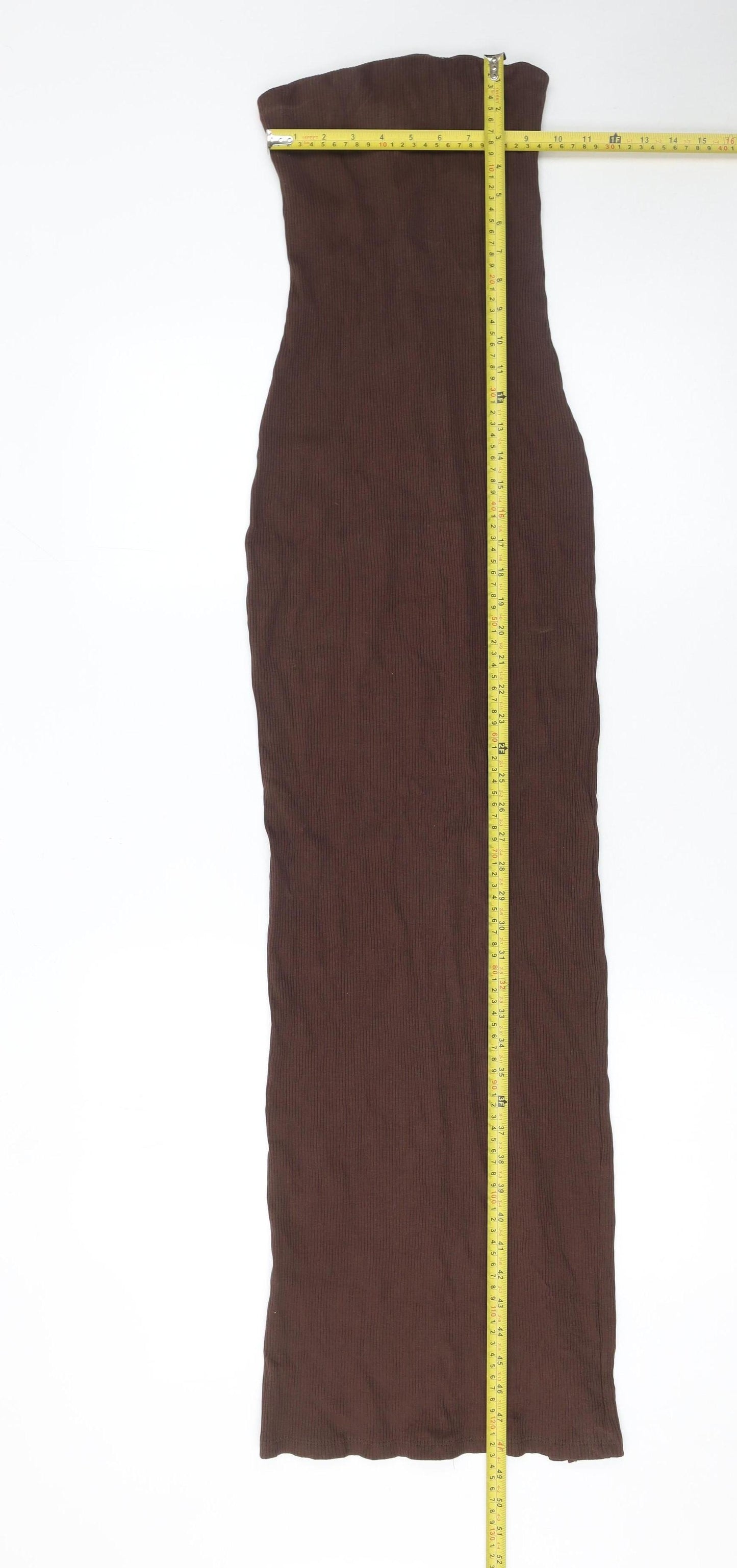 Bershka Women Brown Strapless Bodycon Maxi Dress Size S