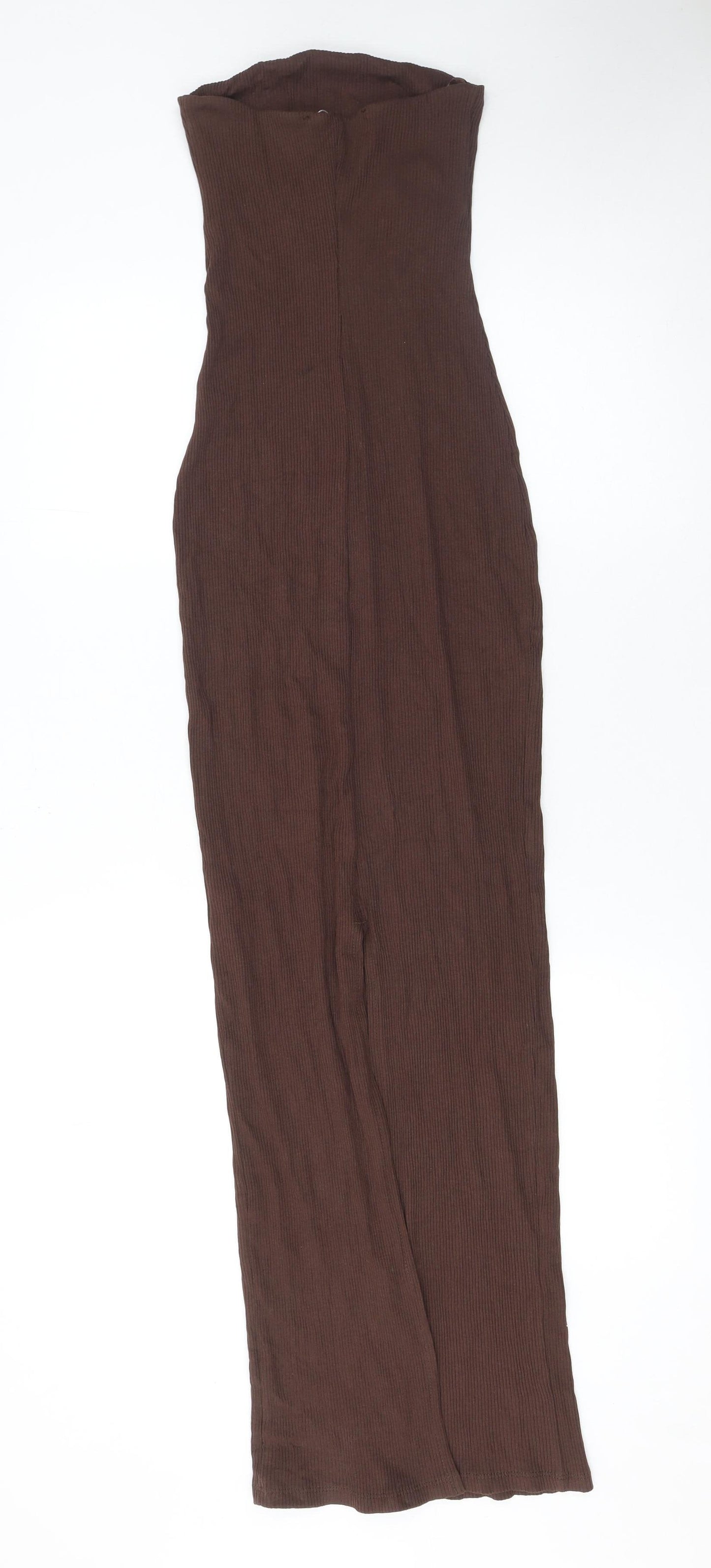 Bershka Women Brown Strapless Bodycon Maxi Dress Size S