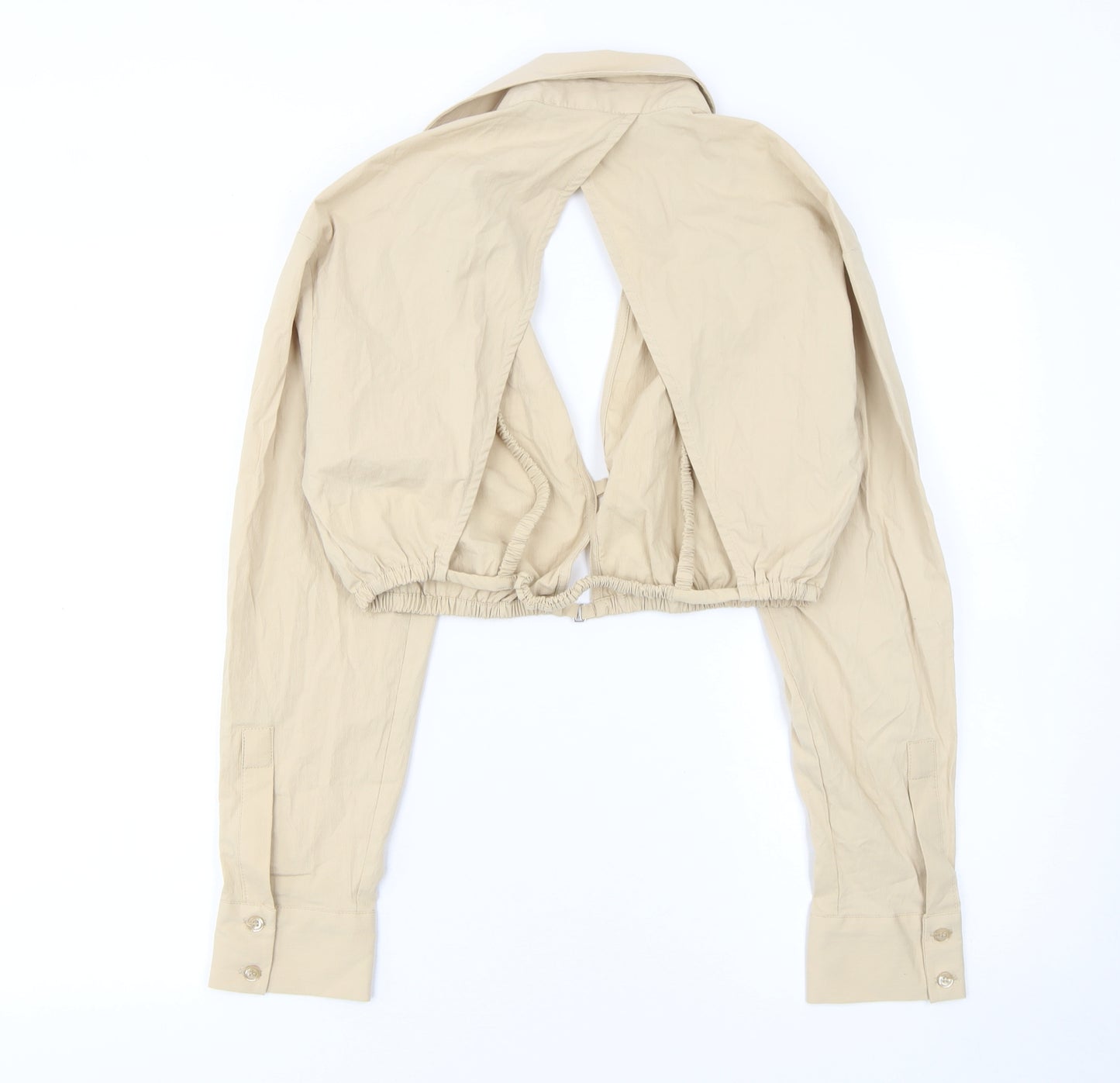 Zara Women Beige Cropped Collared Long Sleeve Blouse M