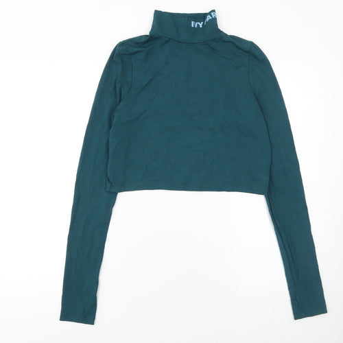 IVY PARK Womens Green Cropped Long Sleeve Roll Neck Top L