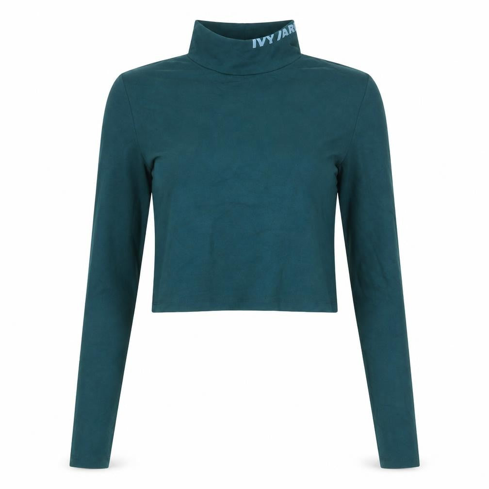 IVY PARK Womens Green Cropped Long Sleeve Roll Neck Top L