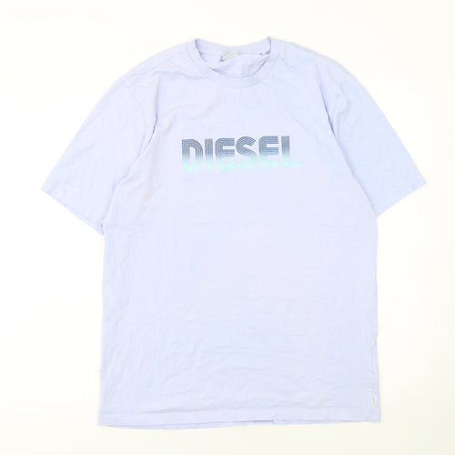 Diesel Men Blue Logo Crew Neck Cotton Short Sleeve T-Shirt Size M