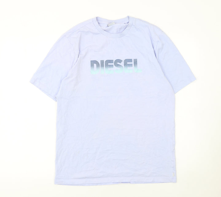 Diesel Men Blue Logo Crew Neck Cotton Short Sleeve T-Shirt Size M