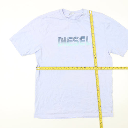 Diesel Men Blue Logo Crew Neck Cotton Short Sleeve T-Shirt Size M