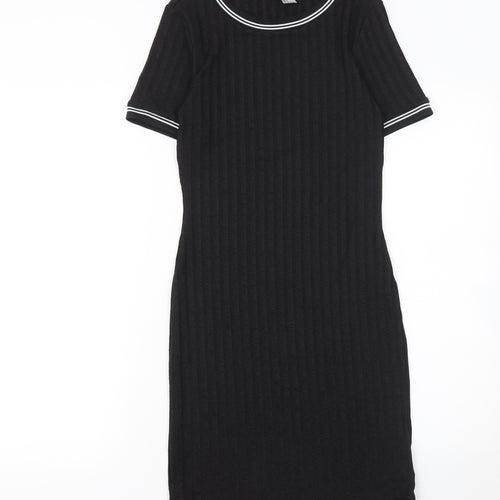 H&M Women’s Black Bodycon Knit Dress Size 8 Short Sleeve Crew Neck