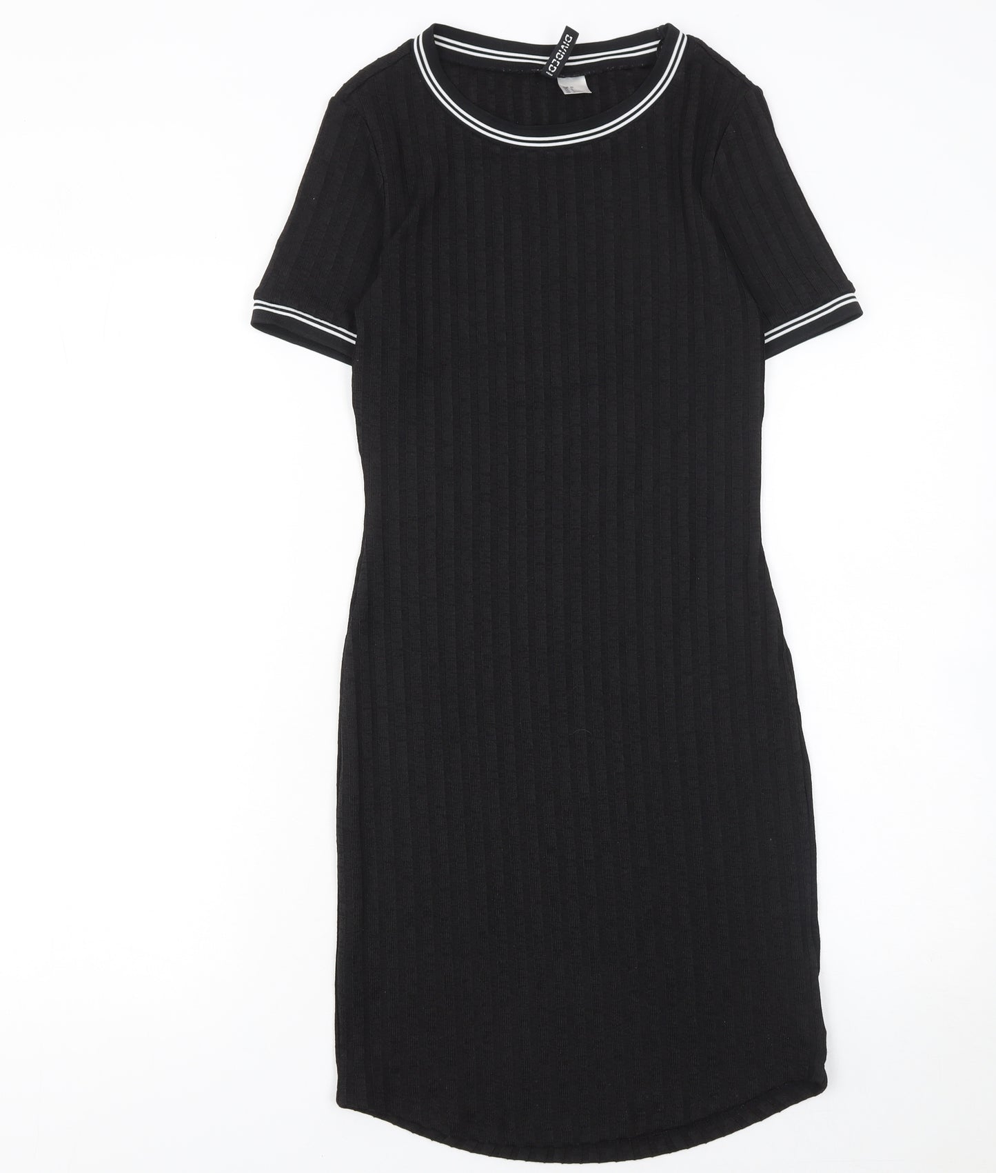 H&M Women’s Black Bodycon Knit Dress Size 8 Short Sleeve Crew Neck