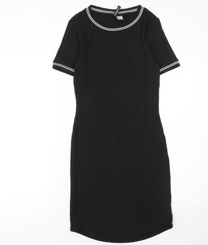 H&M Women’s Black Bodycon Knit Dress Size 8 Short Sleeve Crew Neck