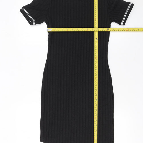 H&M Women’s Black Bodycon Knit Dress Size 8 Short Sleeve Crew Neck