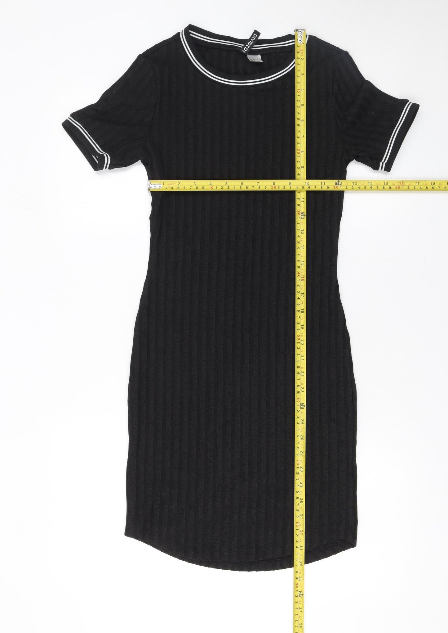 H&M Women’s Black Bodycon Knit Dress Size 8 Short Sleeve Crew Neck