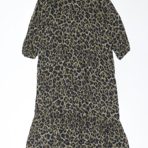 Next Girls Brown Animal Print Swing Dress 11 Years Viscose Long Sleeve