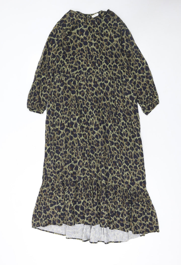 Next Girls Brown Animal Print Swing Dress 11 Years Viscose Long Sleeve