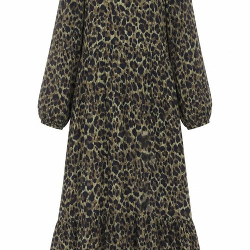 Next Girls Brown Animal Print Swing Dress 11 Years Viscose Long Sleeve