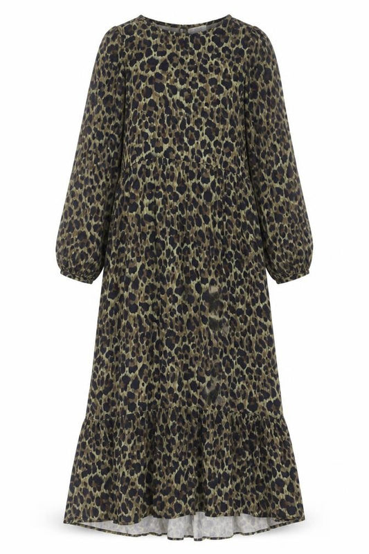 Next Girls Brown Animal Print Swing Dress 11 Years Viscose Long Sleeve