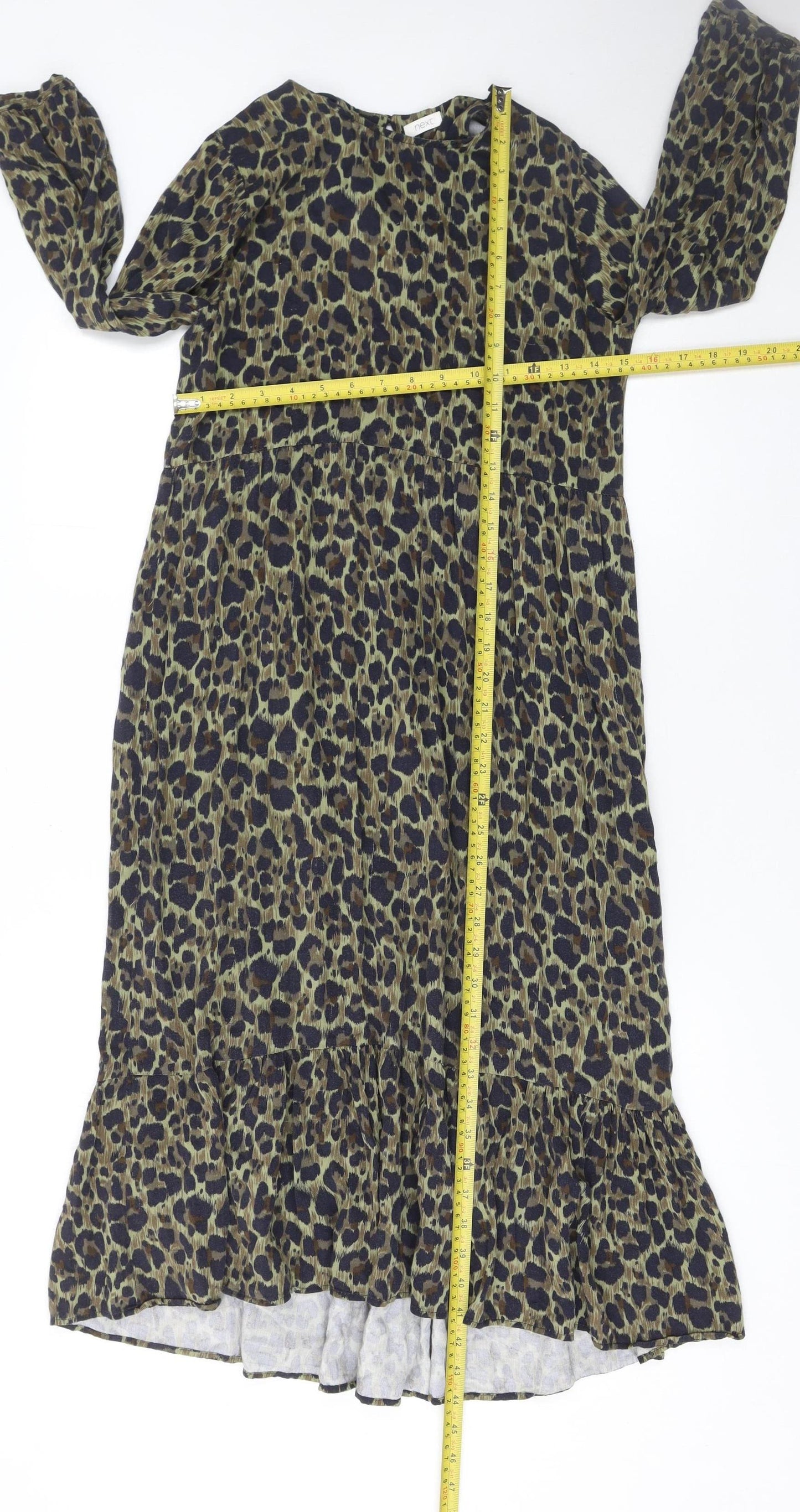 Next Girls Brown Animal Print Swing Dress 11 Years Viscose Long Sleeve