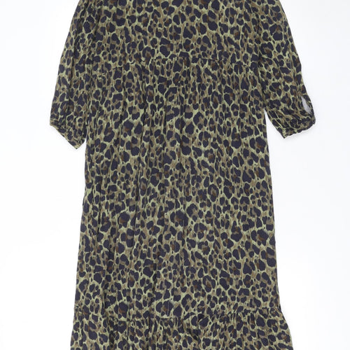 Next Girls Brown Animal Print Swing Dress 11 Years Viscose Long Sleeve