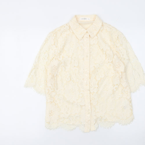 Gallery Women’s Beige Lace Floral Button Blouse UK 8