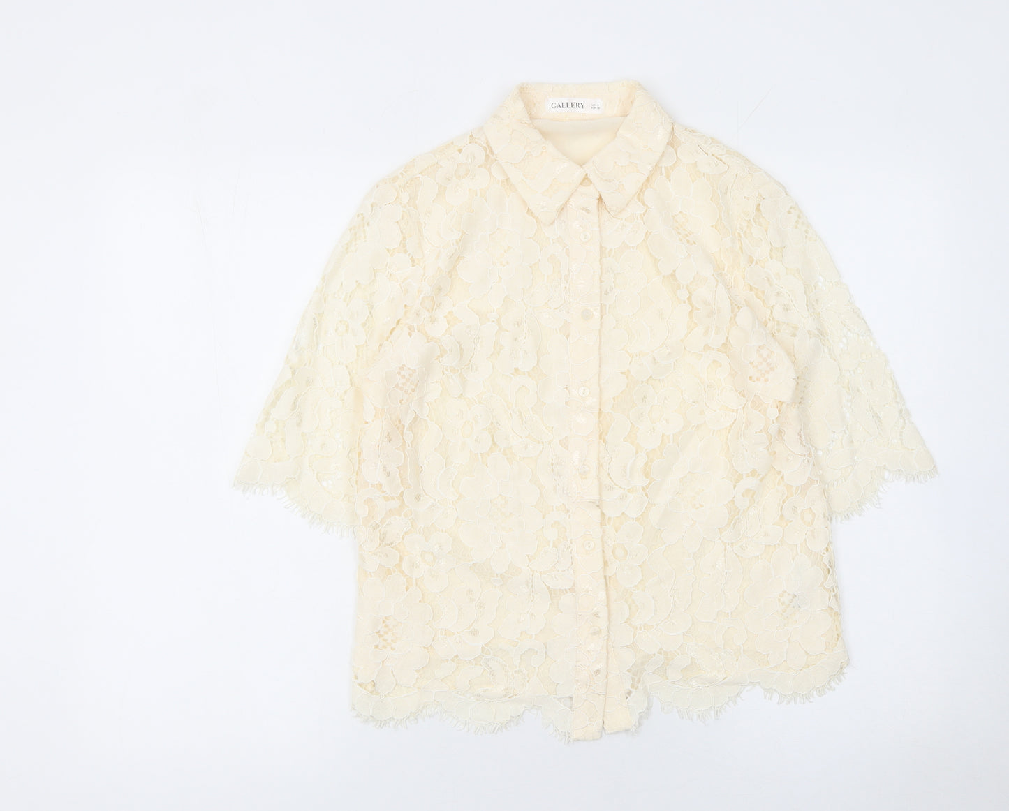 Gallery Women’s Beige Lace Floral Button Blouse UK 8