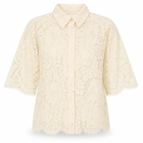 Gallery Women’s Beige Lace Floral Button Blouse UK 8