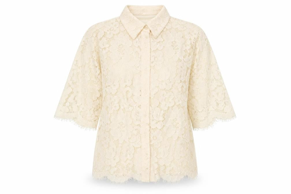 Gallery Women’s Beige Lace Floral Button Blouse UK 8
