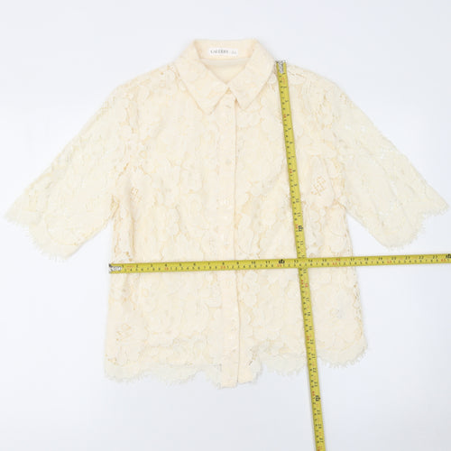Gallery Women’s Beige Lace Floral Button Blouse UK 8