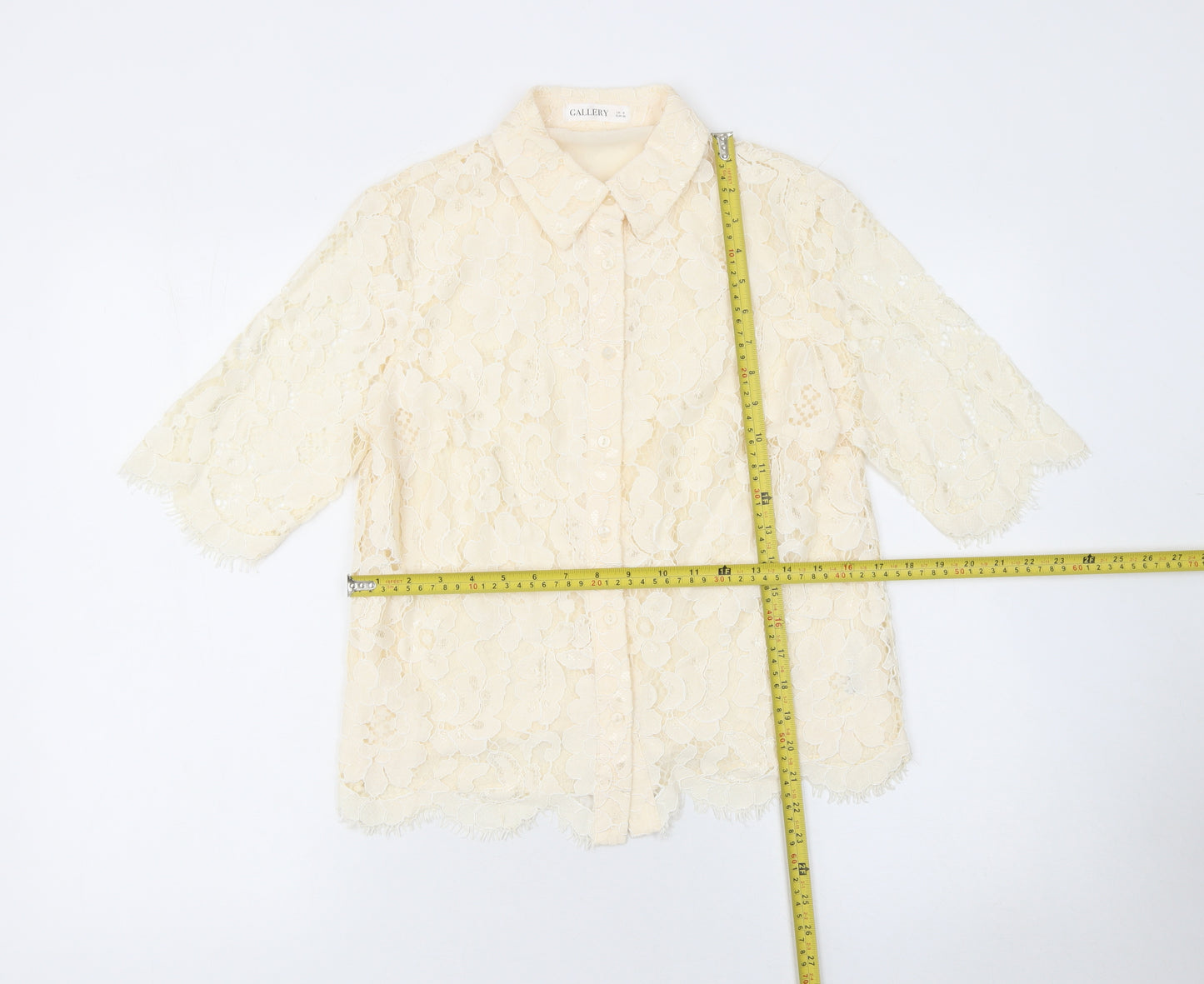 Gallery Women’s Beige Lace Floral Button Blouse UK 8