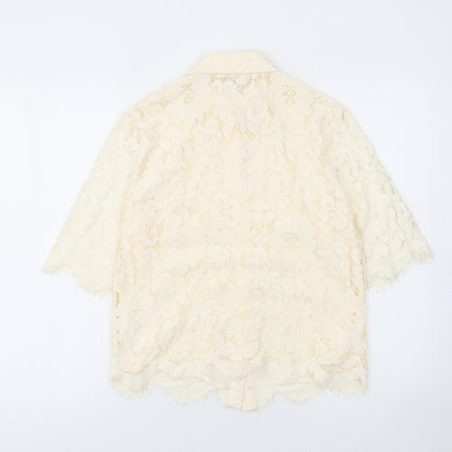 Gallery Women’s Beige Lace Floral Button Blouse UK 8