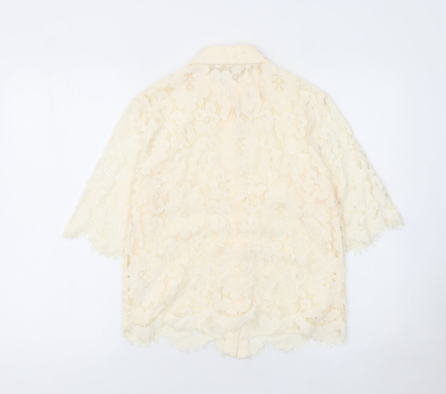 Gallery Women’s Beige Lace Floral Button Blouse UK 8