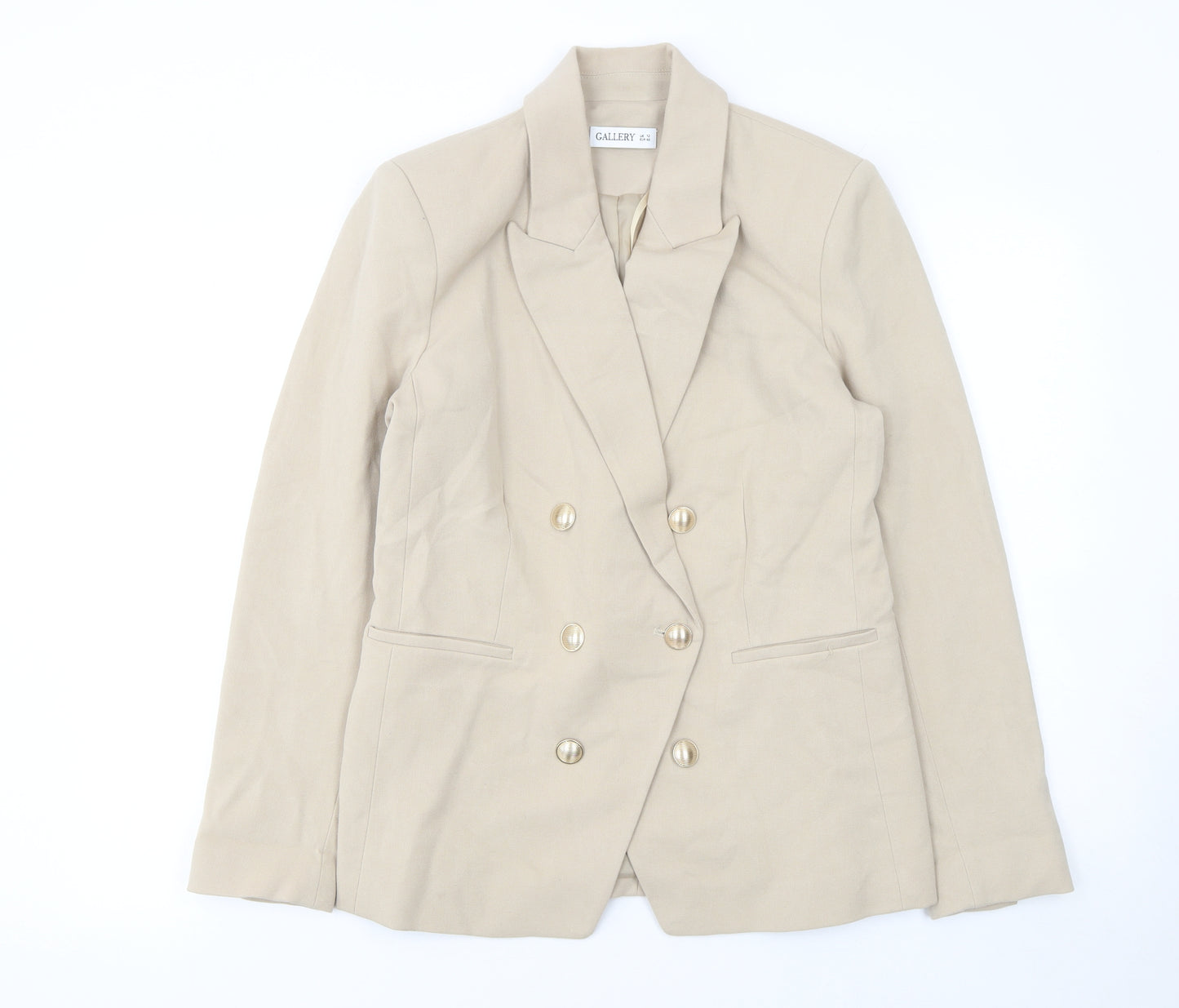 Gallery Women’s Beige Double-Breasted Blazer UK 12 Classic Fit