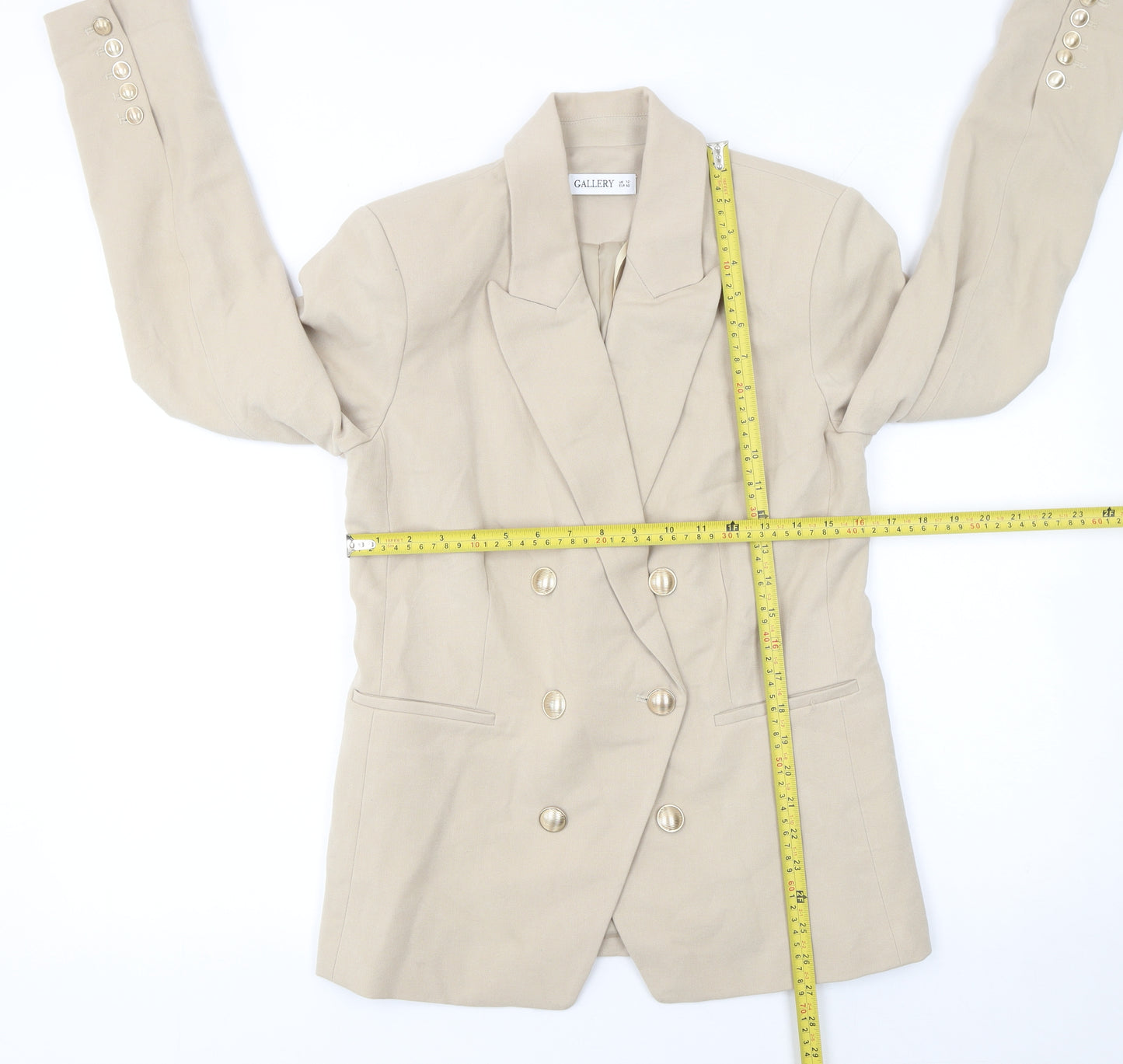 Gallery Women’s Beige Double-Breasted Blazer UK 12 Classic Fit