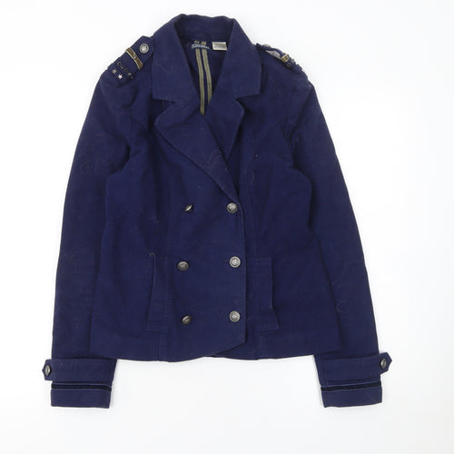 La Redoute Women Blue Double-Breasted Cotton Blazer UK 8 Military Style