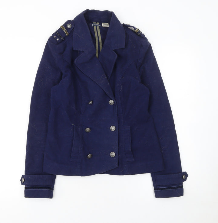 La Redoute Women Blue Double-Breasted Cotton Blazer UK 8 Military Style