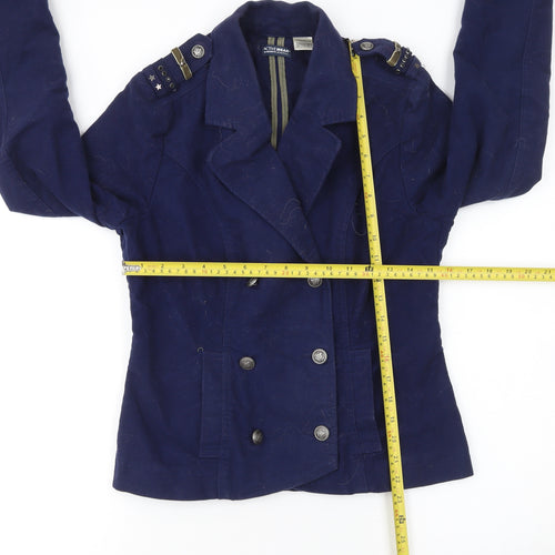La Redoute Women Blue Double-Breasted Cotton Blazer UK 8 Military Style