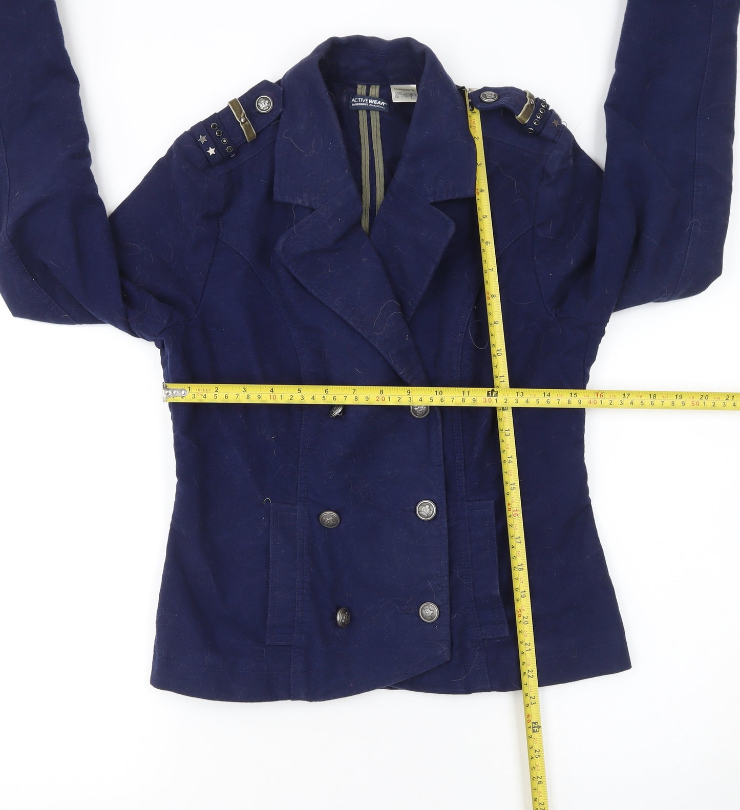 La Redoute Women Blue Double-Breasted Cotton Blazer UK 8 Military Style