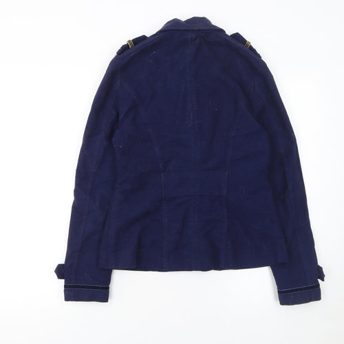 La Redoute Women Blue Double-Breasted Cotton Blazer UK 8 Military Style