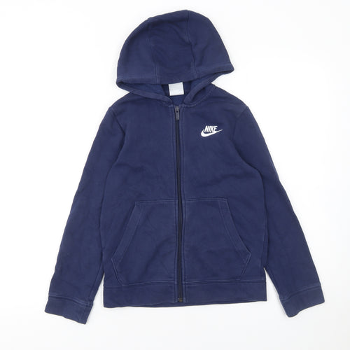 Nike Boys Blue Full Zip Hoodie Size 9-10 Years Fleece Cotton Blend