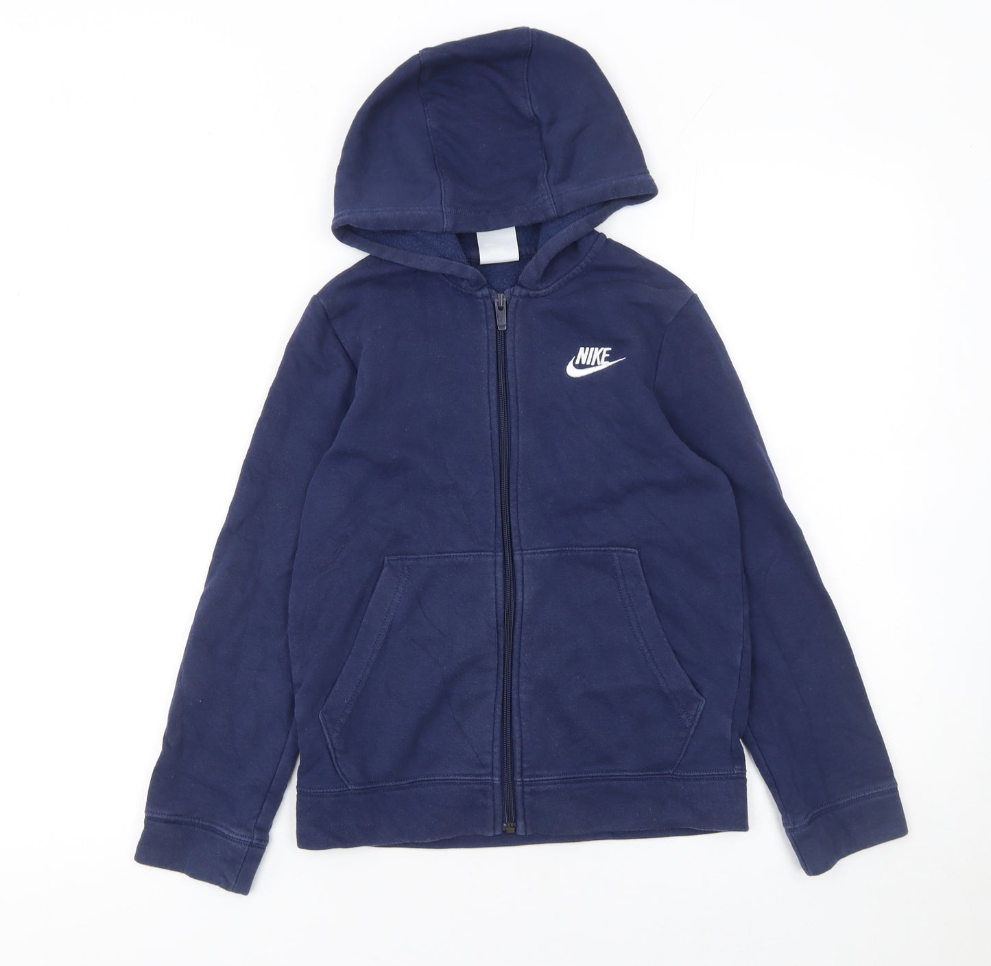 Nike Boys Blue Full Zip Hoodie Size 9-10 Years Fleece Cotton Blend