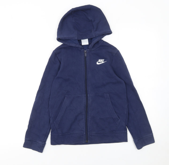 Nike Boys Blue Full Zip Hoodie Size 9-10 Years Fleece Cotton Blend