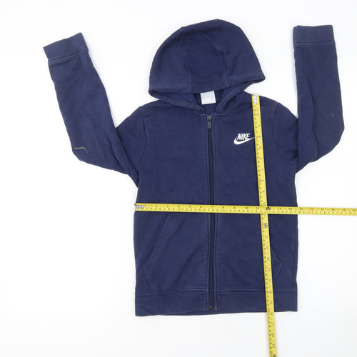 Nike Boys Blue Full Zip Hoodie Size 9-10 Years Fleece Cotton Blend
