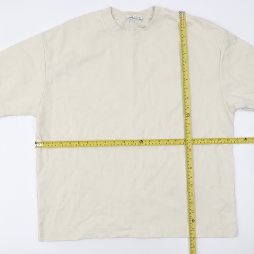 Zara Men Beige Short Sleeve Crew Neck Cotton Blend T-Shirt M