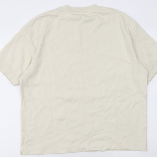 Zara Men Beige Short Sleeve Crew Neck Cotton Blend T-Shirt M