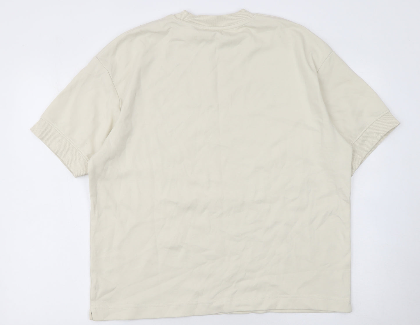Zara Men Beige Short Sleeve Crew Neck Cotton Blend T-Shirt M
