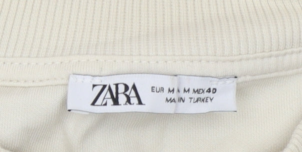 Zara Men Beige Short Sleeve Crew Neck Cotton Blend T-Shirt M