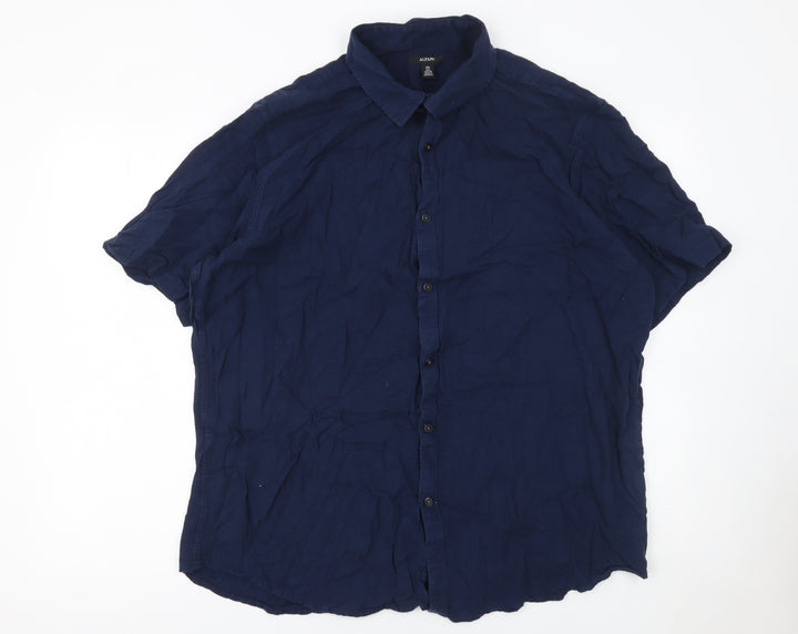 Alfani Men's Blue 2XL Short Sleeve Cotton Button-Up Shirt