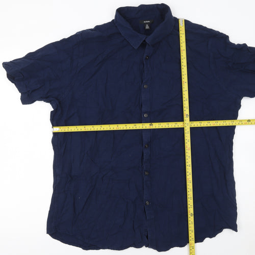 Alfani Men's Blue 2XL Short Sleeve Cotton Button-Up Shirt