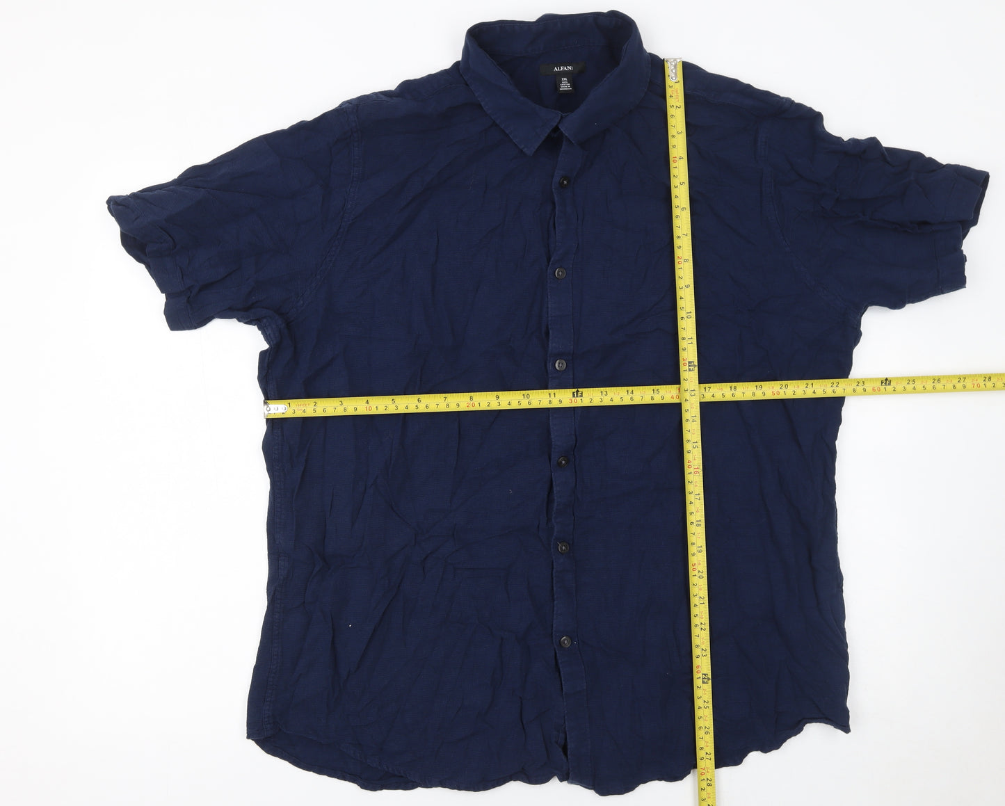 Alfani Men's Blue 2XL Short Sleeve Cotton Button-Up Shirt