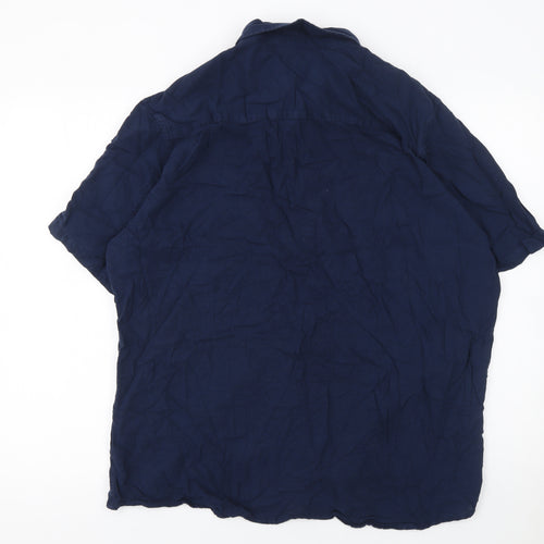 Alfani Men's Blue 2XL Short Sleeve Cotton Button-Up Shirt