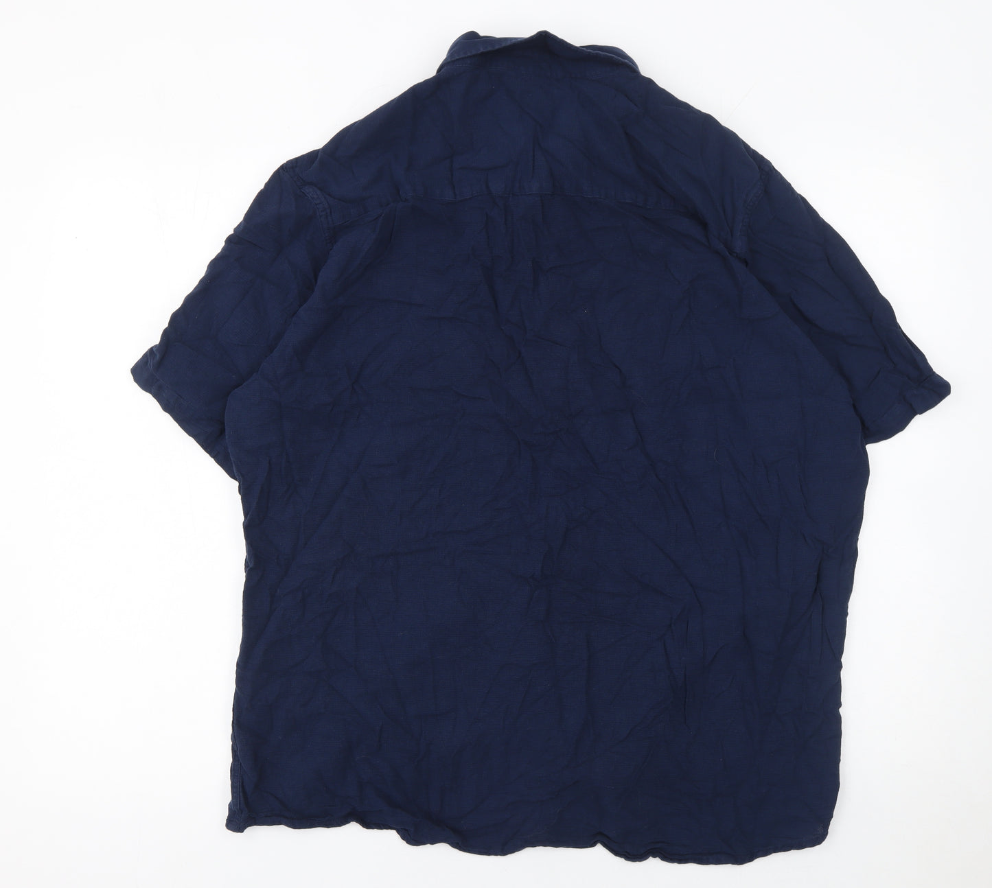 Alfani Men's Blue 2XL Short Sleeve Cotton Button-Up Shirt