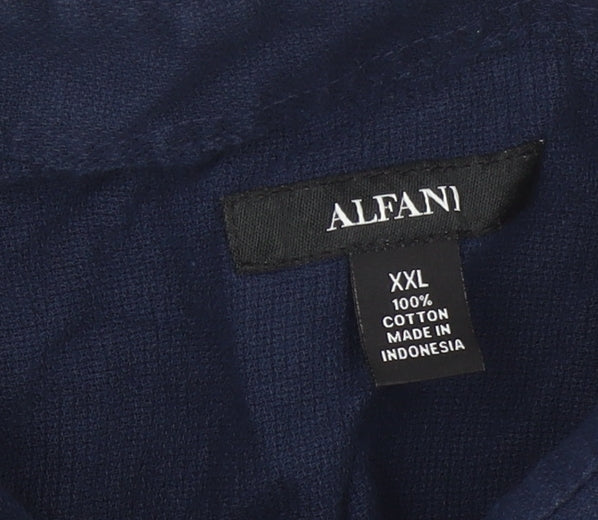 Alfani Men's Blue 2XL Short Sleeve Cotton Button-Up Shirt